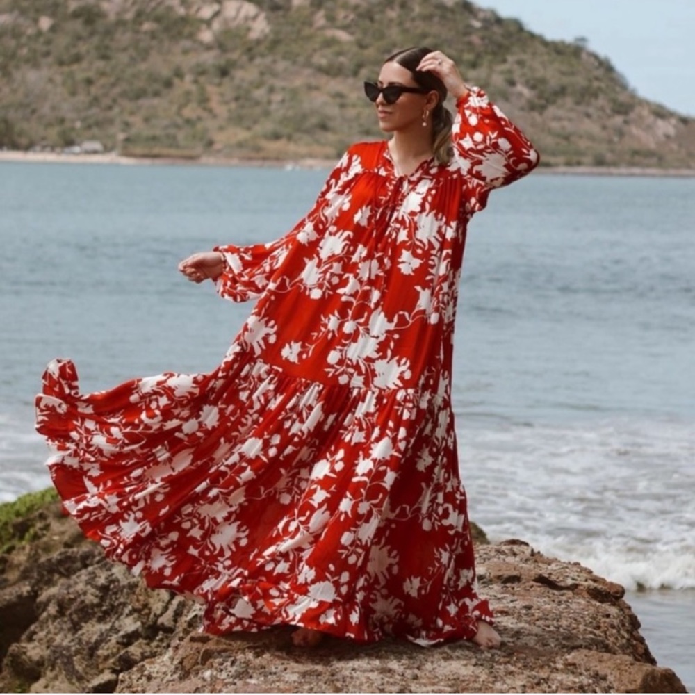 Johanna Ortiz X H&M red floral print maxi dress
